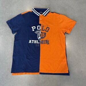 Polo Ralph Lauren Custom Slim Navy and Orange Colorblock Men's Polo Shirt XL